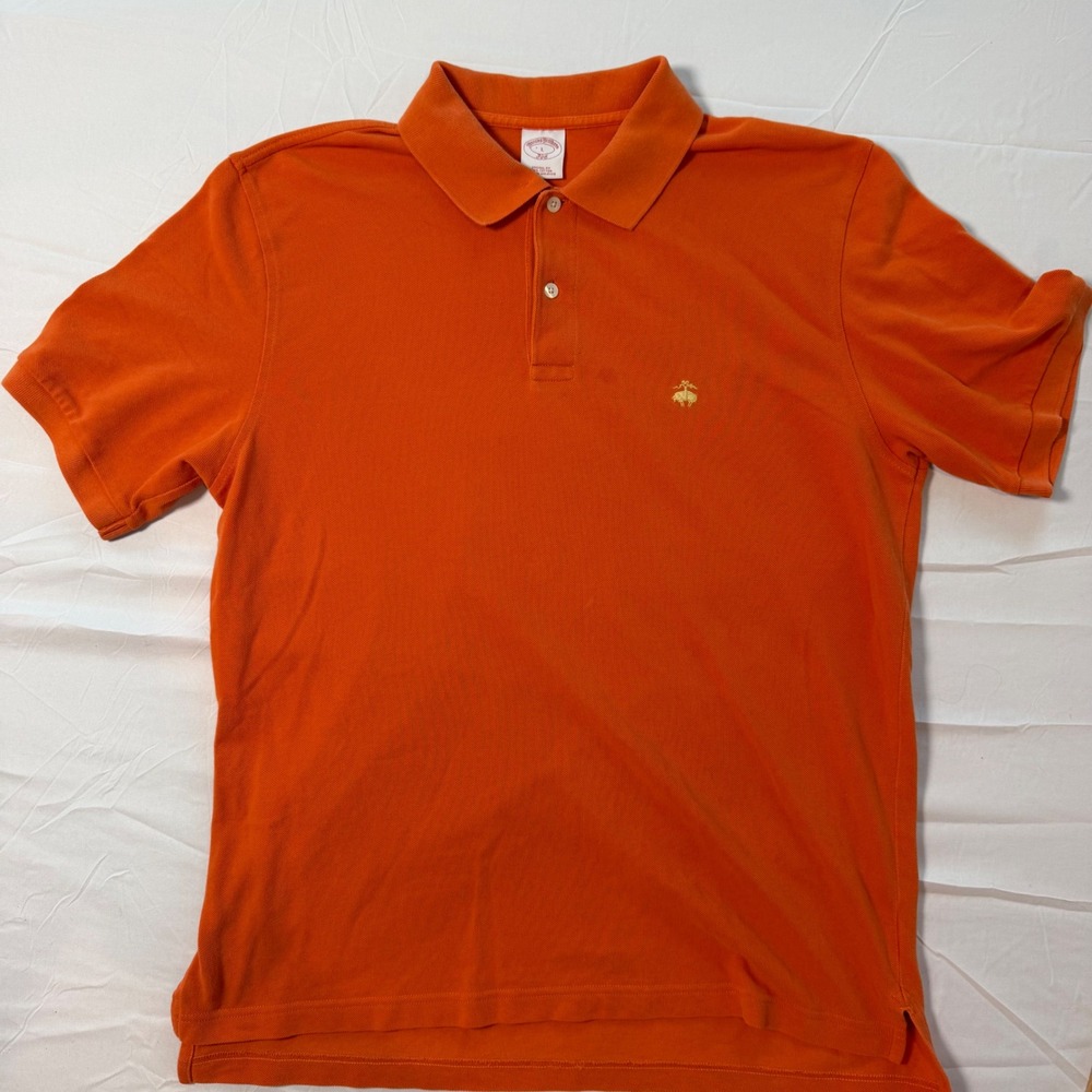 Brooks Brothers 346 Men Large Orange Cotton Original Fit Short Sleeve Polo Shirt